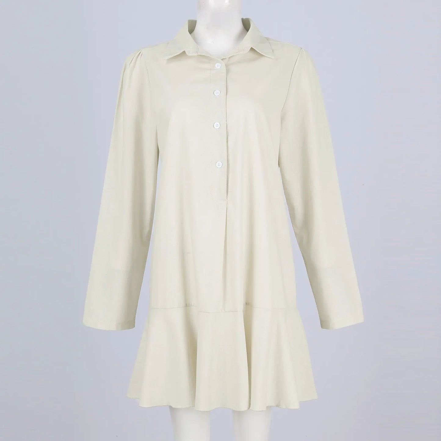 Women Loose Dresses Fashion Casual Half Open Shirt Hem Ruffle Classic Solid Dresses Daily Commute Date Simple Long Sleeve Dress