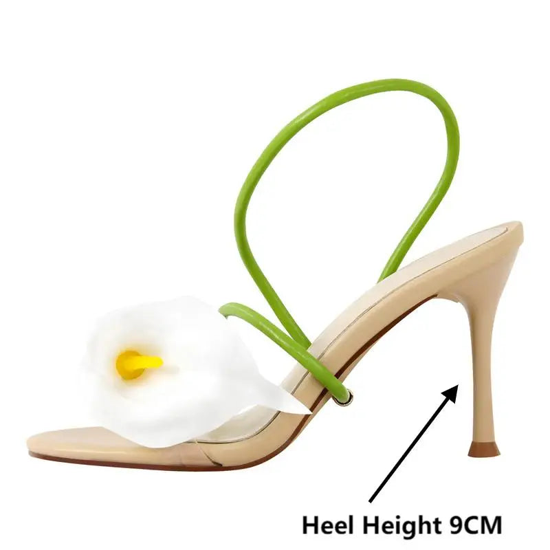 Onlymaker Women Open Toe Elegant Calla Lily Flower Sandals Wedding Heels Dressy Slingback Kitten Heel Summer Strappy Sandals