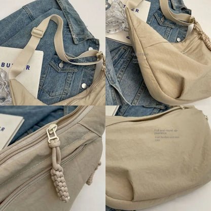 Casual Canvas Crossbody Bags Korean Simplified Large Capacity Sports Hobos Bag Solid Color Lightweight Dumpling Bag Women