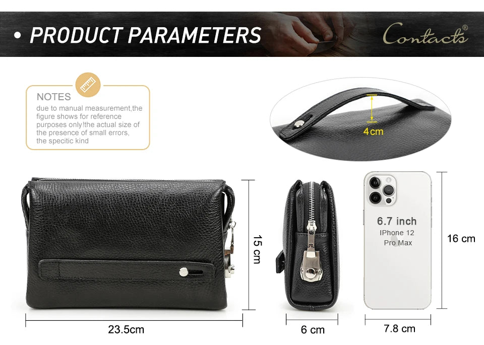 CONTACT'S Genuine Leather Male Clutch Password Design Men Handbag Wristlet Large Capacity Clutch Purse Casual Wallet Bag