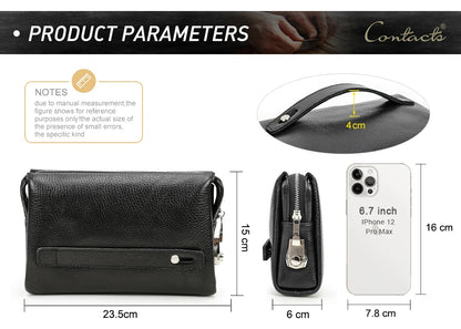 CONTACT'S Genuine Leather Male Clutch Password Design Men Handbag Wristlet Large Capacity Clutch Purse Casual Wallet Bag