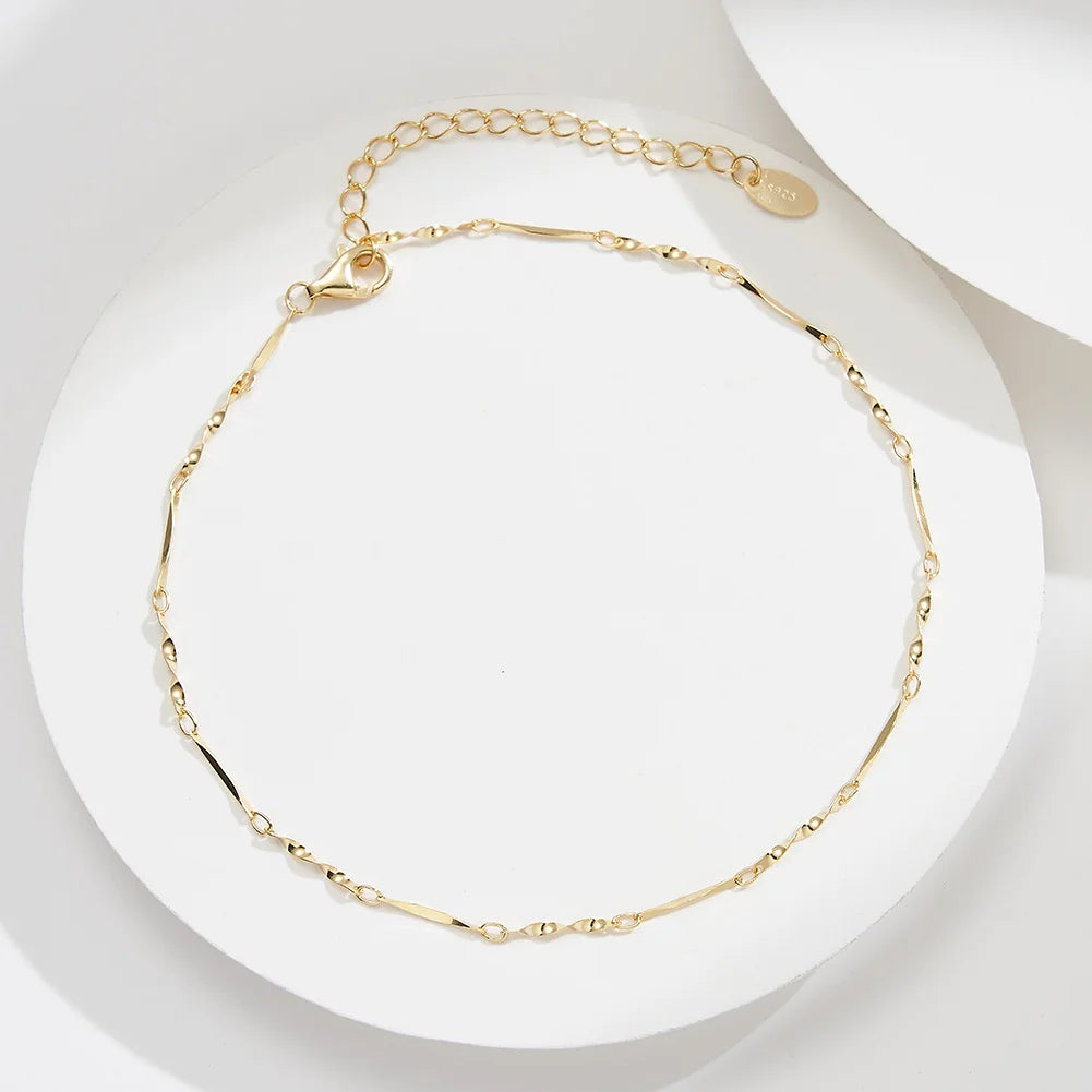 ORSA JEWELS 925 Sterling Silver Mariner Chain Anklets Fashion Women Summer 14K Gold Foot Bracelet Ankle Straps Jewelry SA24