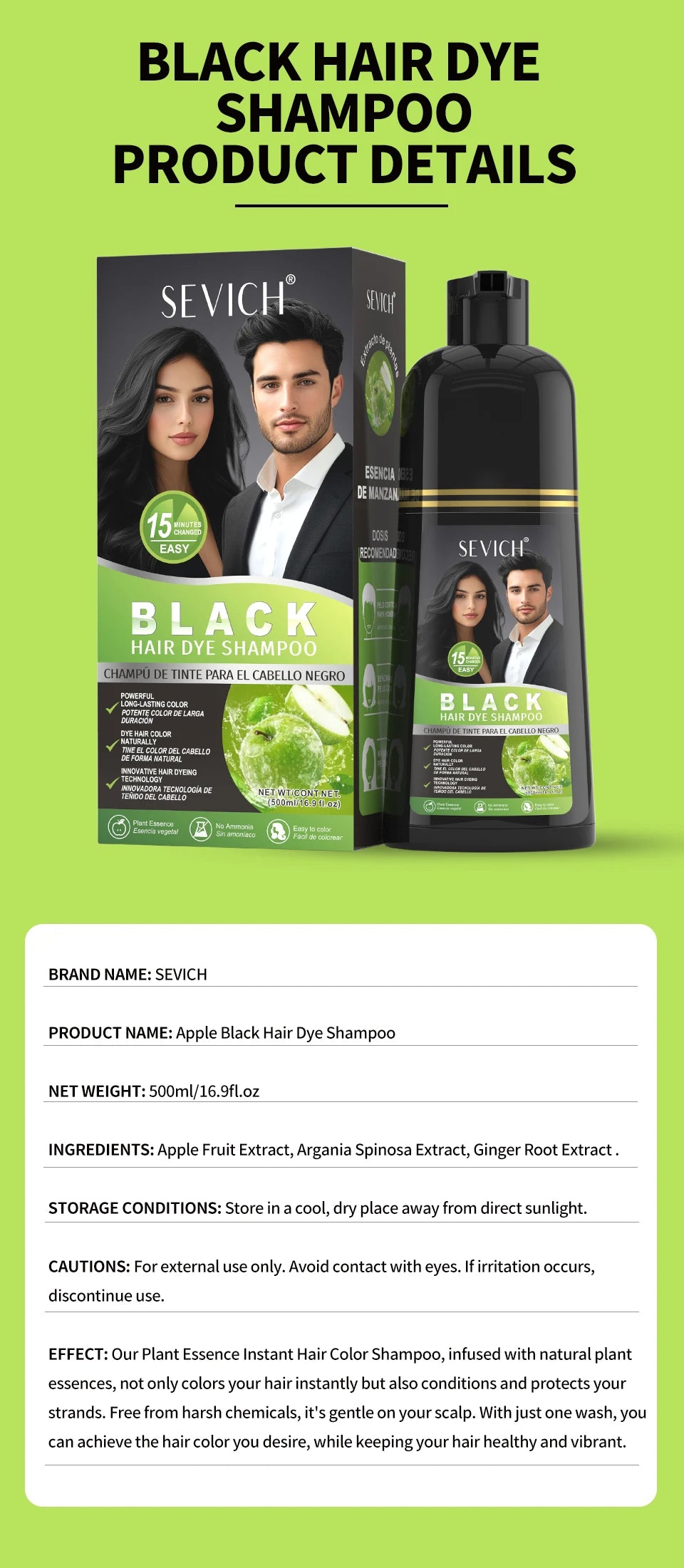 500ml Black Dyed Shampoo Instant Dye Covers Natural Gray Hair Shampoo Black Hair Dye Herbal Ginseng Ginger White Hair Dyed Black