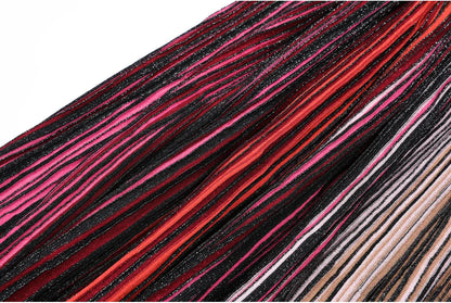 ZJYT Europe Fashion Summer Striped Pleated Knitted Dresses for Women Elegant V Neck Short Sleeve Midi Vintage Holiday Dress 2026