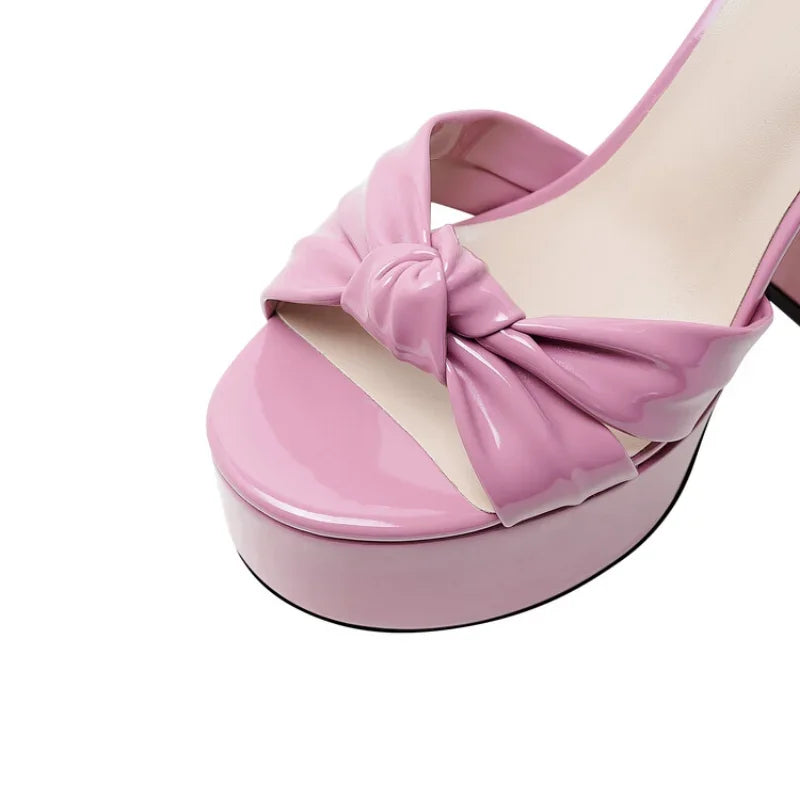 Square Headed Satin Banquet Sandals 2026 New Rhinestone Thick Heel High Heels 35-43 Leather Waterproof Platform Show Women Shoes