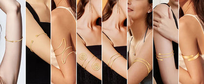 FTCY 8 Pcs Arm Cuff Bracelet for Women Gold Color Adjustable Layered Coil Swirl Armlet Bangles Jewelry Set for OutSide