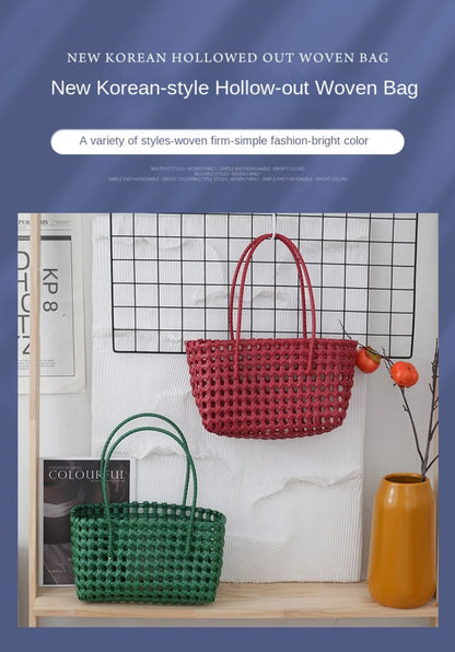 Plastic Hollow Weave Bag Countryside Style Large Capacity Beach Tote Bag Bohemian Style Bucket Bag Woman PVC Handbag Girls