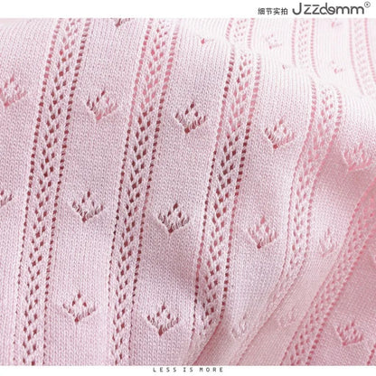 Summer College Style Knitted Collar Girls' T-shirt Simple, Breathable, Comfortable Short Sleeved Commuting Texture High-end Top