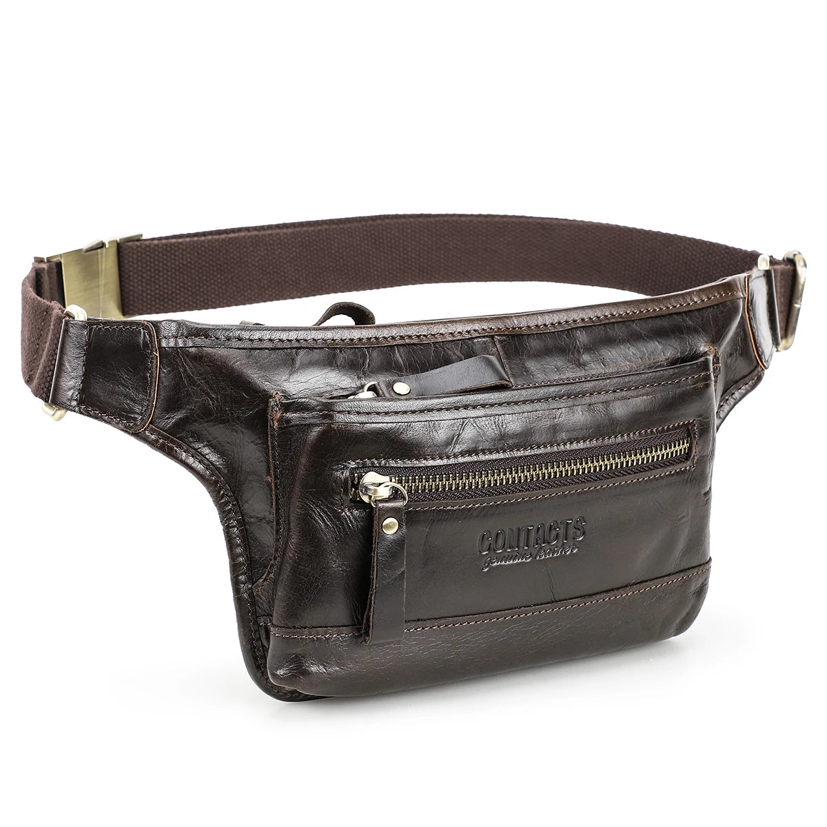 CONTACT'S Genuine Leather Waist Bags for Men Customize Waist Packs Crossbody Bag Phone Pocket Name Engraving Male Travel Bags