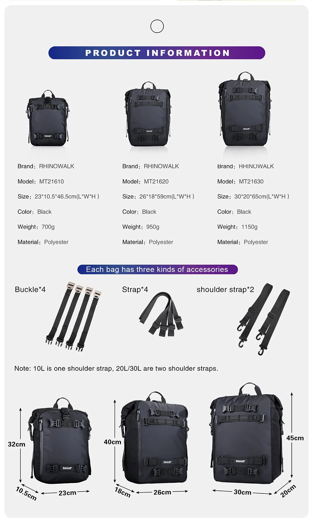 Rhinowalk Motorcycle Back Seat Bag 10/20/30L Waterproof Multifunctional Saddle Side Luggage Bag cycling backpack Universal