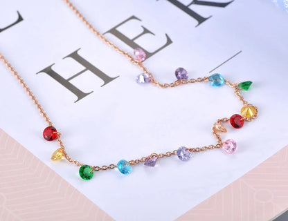 JeeMango Fashion Bohemia Stainless Steel Colorful CZ Crystal Choker Necklace Summer Beach Pendant Necklace For Women JN19125