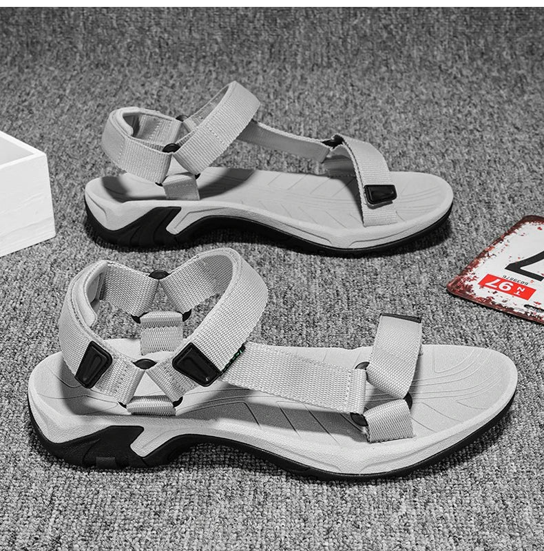 High Quality Summer Open Shoes Men Outdoor Adjustable Sandals Beach Gladiator Rome Breathable Green Pure Black Big Size 47 48