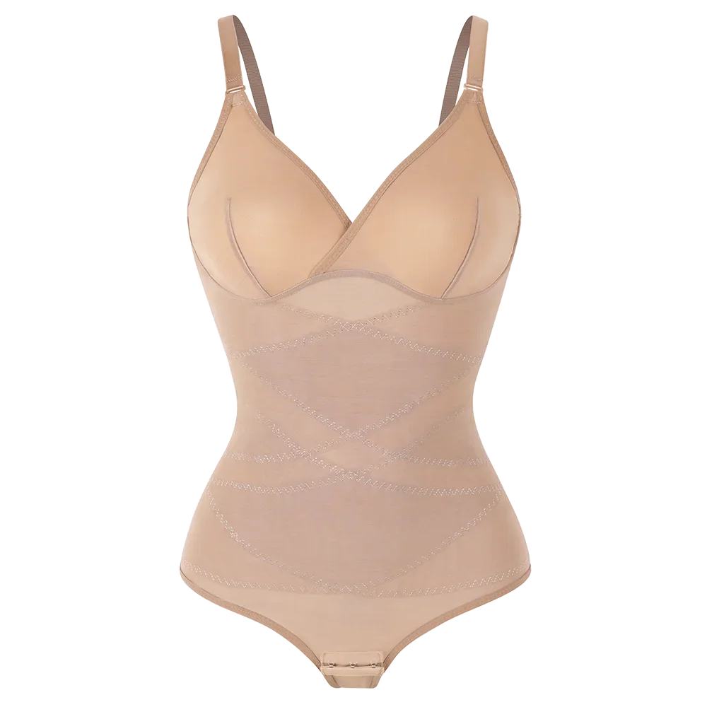 Cross Waist Bodysuit Sexy Women Briefs Shapewear with Film Coaster Mesh Breathable Suspender Top Tummy Control Ladies Underwear