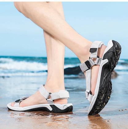 High Quality Summer Open Shoes Men Outdoor Adjustable Sandals Beach Gladiator Rome Breathable Green Pure Black Big Size 47 48