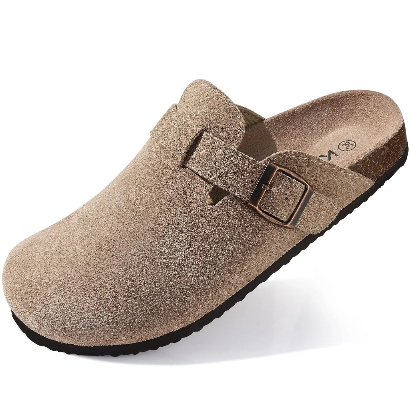 Goosecret Genuine Cow Suede Clogs for Women Men Clogs Soft Cork Footbed Mules Leisure House Shoes with Arch Support Beach Slides