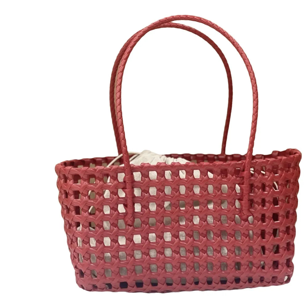 Plastic Hollow Weave Bag Countryside Style Large Capacity Beach Tote Bag Bohemian Style Bucket Bag Woman PVC Handbag Girls