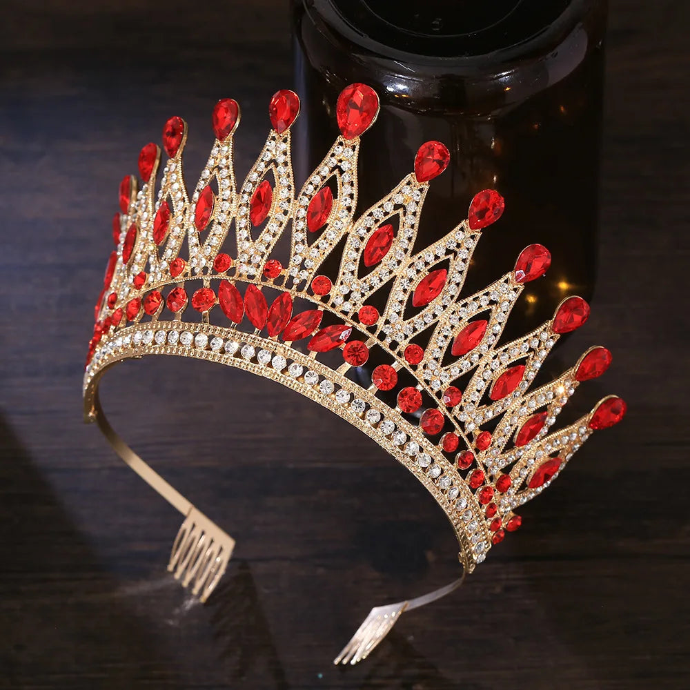 KMVEXO Baroque Queen Large Crystal AB Crowns For Bridal Women Girls Wedding Tiaras Diadem Comb Princess Party Hair Dress Jewelry