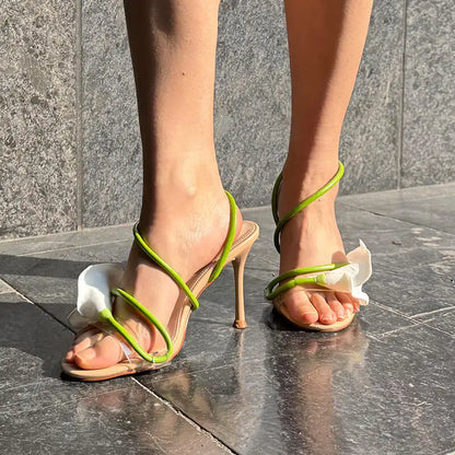 Onlymaker Women Open Toe Elegant Calla Lily Flower Sandals Wedding Heels Dressy Slingback Kitten Heel Summer Strappy Sandals