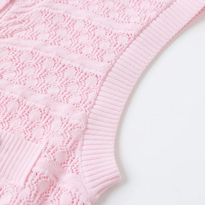 ZJYT New Summer Women's Sleeveless Knit Dress Elegant Sweet Pink Casual Party Mini Short Dresses Female Knitwears with Buttons