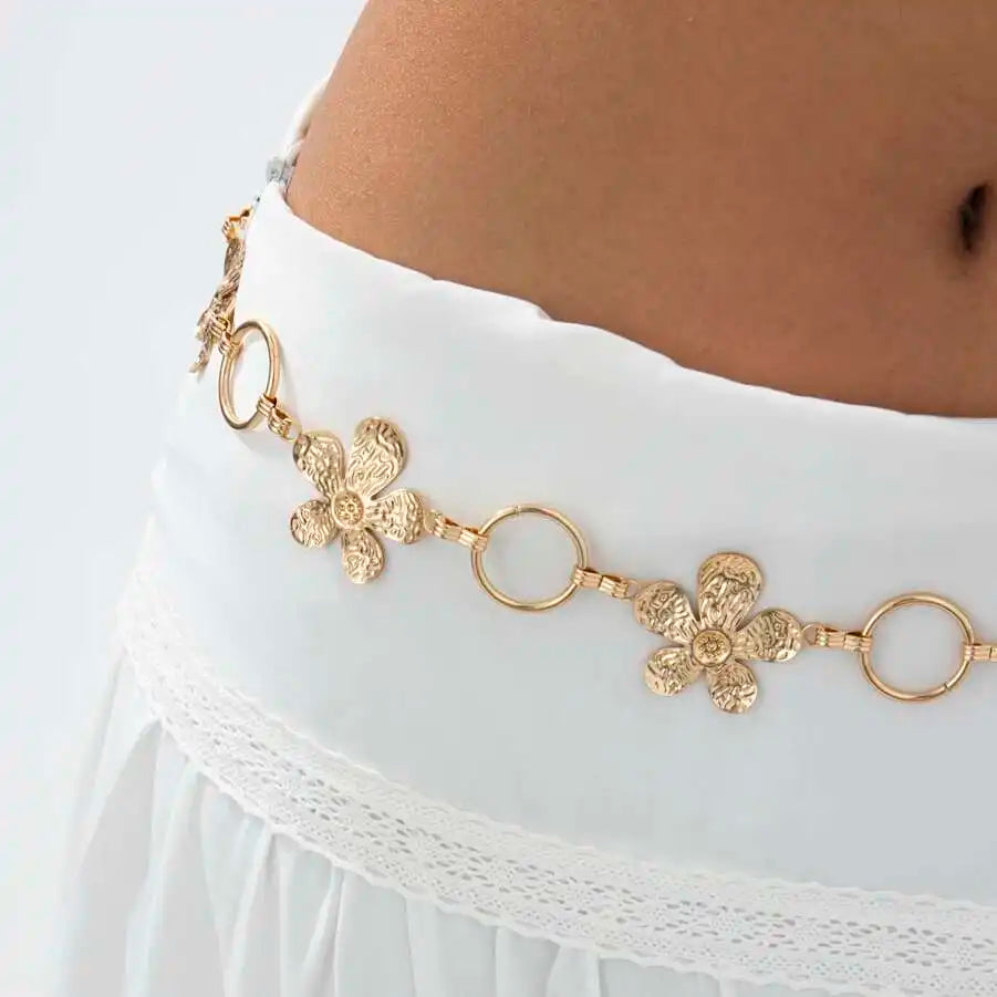 IngeSight.Z Exquisite Metal Large Flower Bikini Belly Waist Chain Women Fashion Summer Sexy Beach Party Belt Dress Body Jewelry