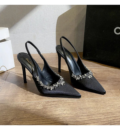 6cm 8cm 10cm Elegant Pointed Toe Slingback Rhinestone Wedding Shoes Stilettos Summer 2026 High Heels Sandals for Model Party