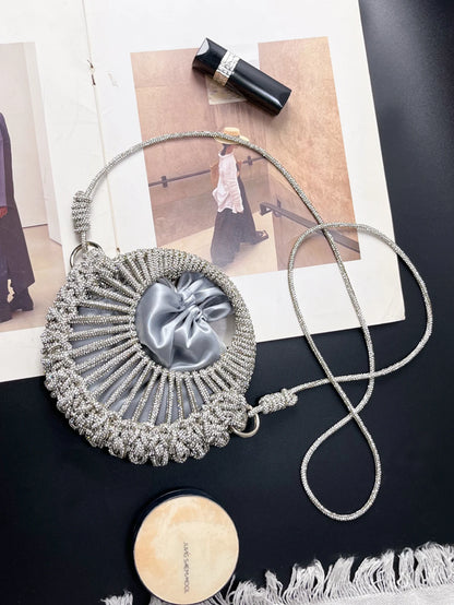 Niche design full diamond shiny small round bag for women 2025 socialite dinner bag casual versatile handbag rhinestone bag