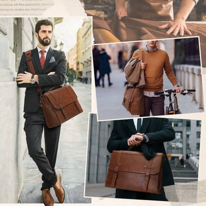 Mens Messenger Bag 17 Inch Waterproof Vintage Leather Laptop Briefcase Large Laptop Bag Satchel Bag Computer Shoulder Bag for Of