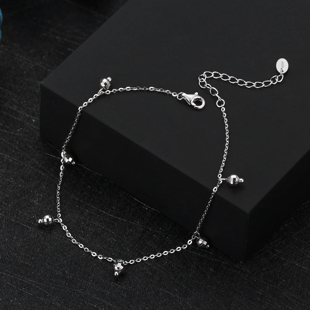 Rinntin Italian Sparkle Mirror Link Chain Anklet Women's 925 Silver Summer Foot Chain Bracelet Fashion Ankle Straps Jewelry SA29