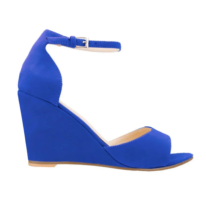Women Wedge Sandals Sexy Pumps 8cm Casual Open Toe Ankle Strap Buckle High Heels Party Wedding Dress Ladies Shoes Large Size 42