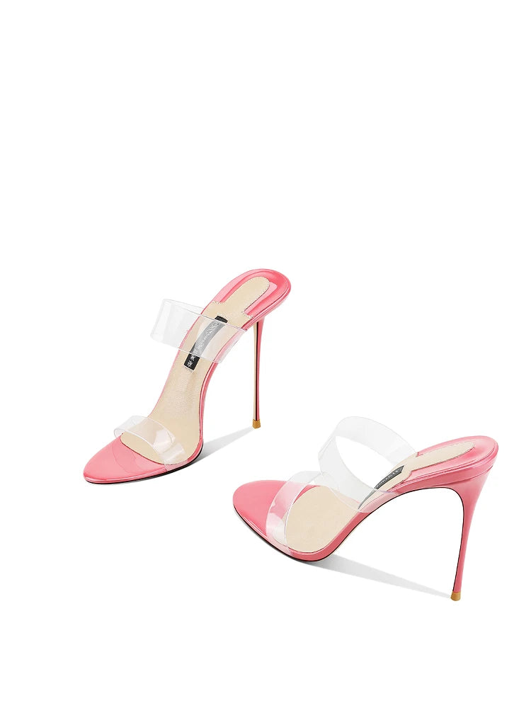 Pink Summer New Fashionable Open toed Sandals High Heels Women's Fine Heels Sharp Pointed Design Sensation Cool Slippers