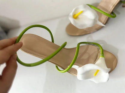 Onlymaker Women Open Toe Elegant Calla Lily Flower Sandals Wedding Heels Dressy Slingback Kitten Heel Summer Strappy Sandals