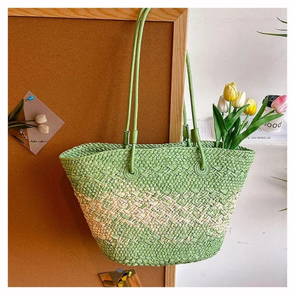 Casual Large Capacity Tote Designer Wicker Woven Women Handbags Summer Beach Bali Straw Bag Lady Travel Big Basket Purse