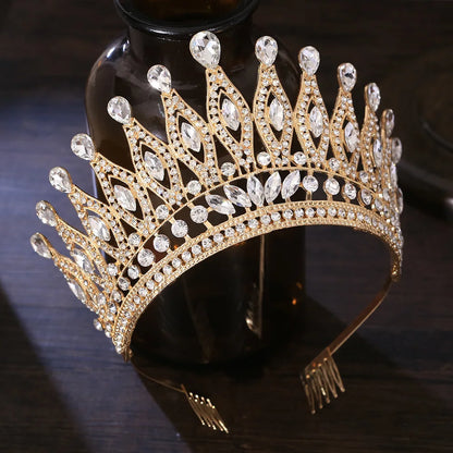 KMVEXO Baroque Queen Large Crystal AB Crowns For Bridal Women Girls Wedding Tiaras Diadem Comb Princess Party Hair Dress Jewelry