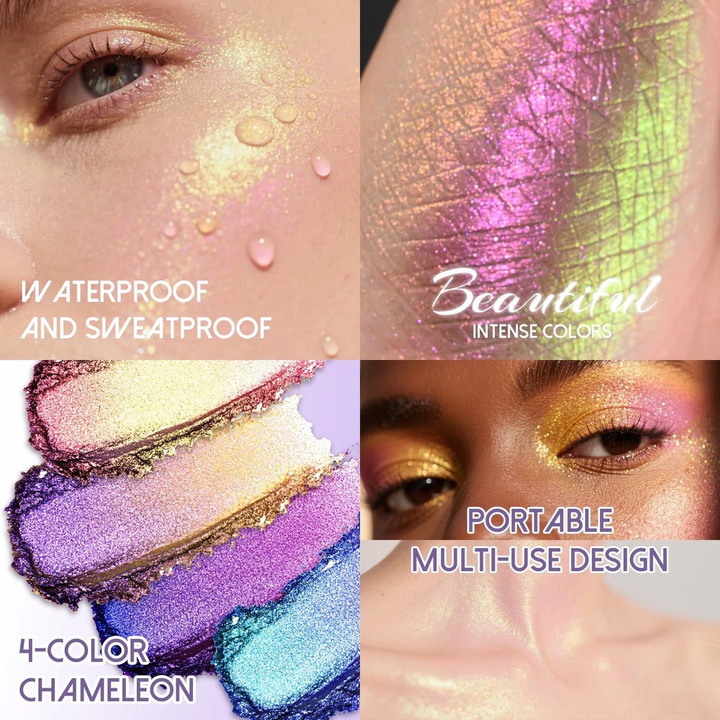CHARMACY 4 Colors Duochrome Eyeshadow Palette Vegan Shimmer Multichrome Long-lasting Eye Shadow Cosmetic Makeup for Women