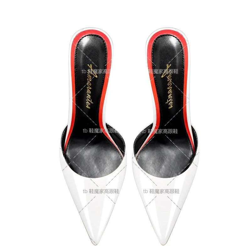 2025 New Style Baotou Sandals for Women, 12cm Pointed Red Bottom High Heels, Ultra fine Heels, Half Slippers for External Wear