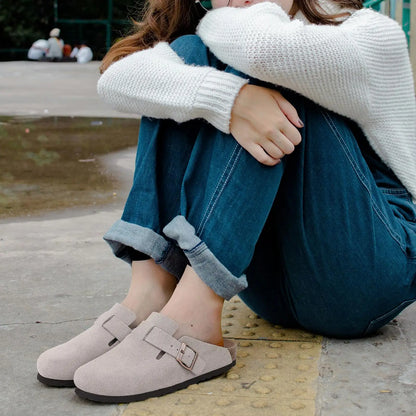 Goosecret Genuine Cow Suede Clogs for Women Men Clogs Soft Cork Footbed Mules Leisure House Shoes with Arch Support Beach Slides