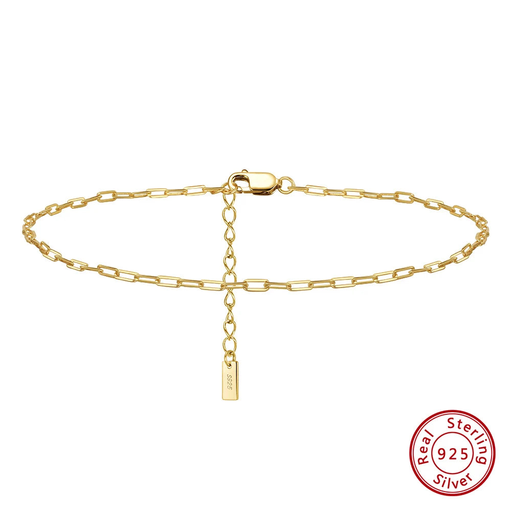 Rinntin Italian Sparkle Mirror Link Chain Anklet Women's 925 Silver Summer Foot Chain Bracelet Fashion Ankle Straps Jewelry SA29