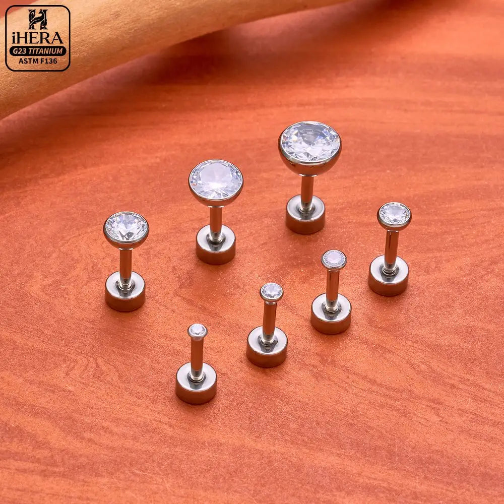 ASTM F136 Titanium Piercing Round Bowl Shaped Screw Labret Earring Set Lip Ring Cartilage Tragus Conch Jewelry Helix Nose Studs