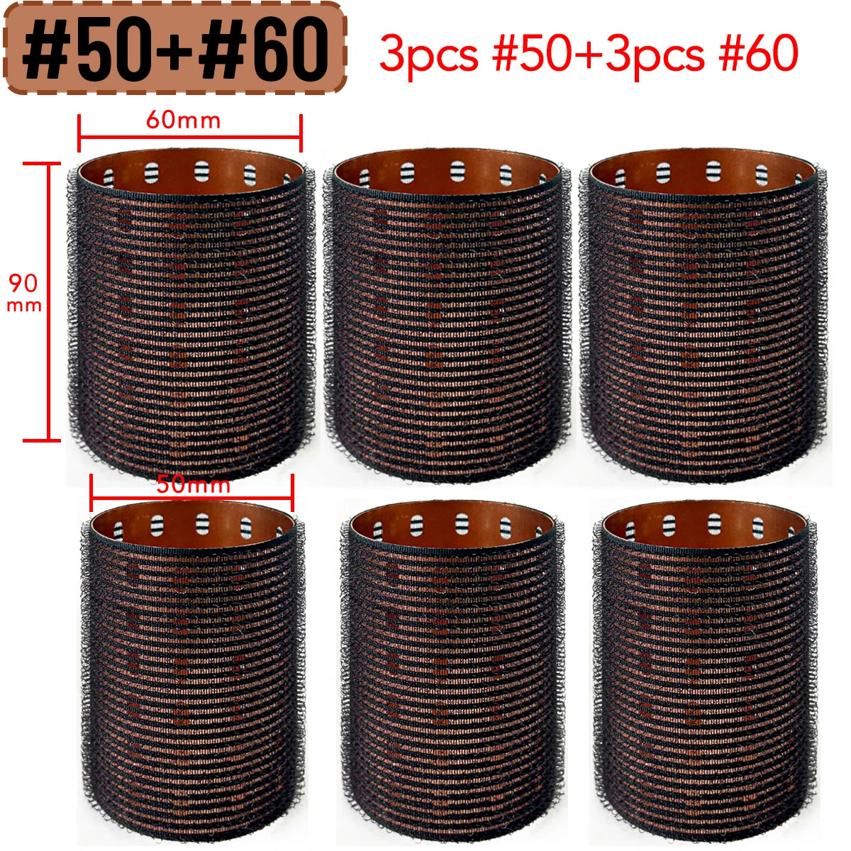 6pcs Large Roller Set Hook & Loop Aluminium Rose Gold Core Self Grip Rollers Ceramic Hot Thermal Volume Curler 90mm 1934