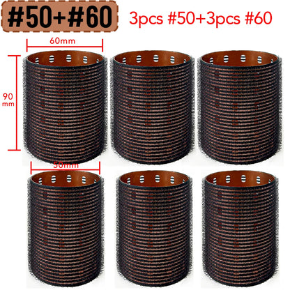 6pcs Large Roller Set Hook & Loop Aluminium Rose Gold Core Self Grip Rollers Ceramic Hot Thermal Volume Curler 90mm 1934