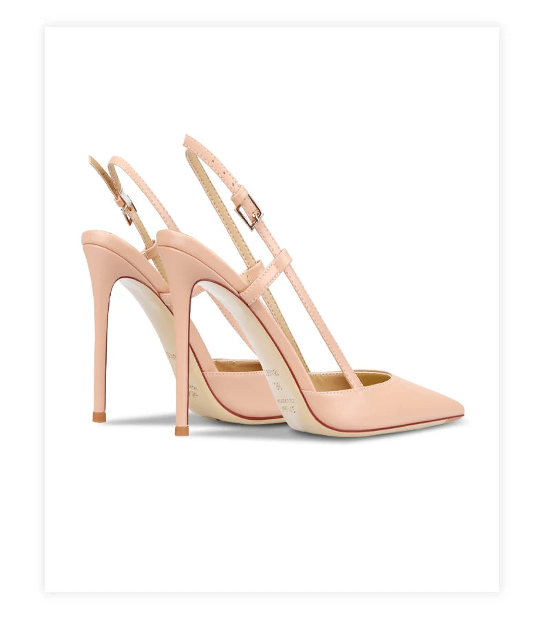 Bare leather edge buckle straight strap sandals for women, new pointed shallow mouth slim heel fashionable single shoe