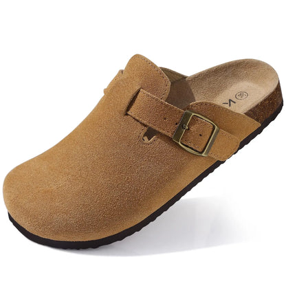 Evshine Men's Cow Suede Clogs with Arch Support Leather Mules Comfort Fashion Potato Shoe Women Cork Footbed Genuine Suede Clogs
