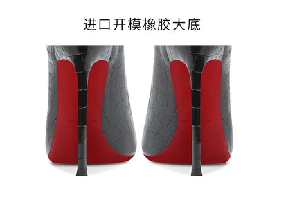 Summer new crocodile patterned high heels for women, slim heels, sexy, fashionable, versatile, professional single shoes