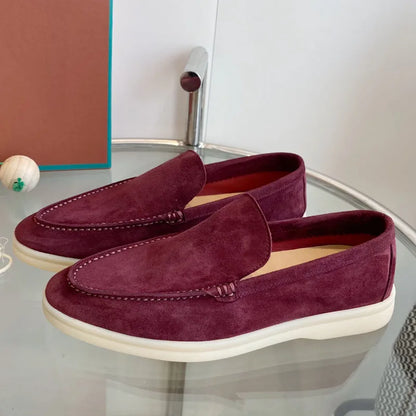 High Quality Men's walking driving shoes Unisex All genuine leather loafer Sheepskin suede Flat casual women's shoes large size
