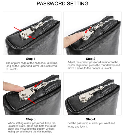 CONTACT'S Genuine Leather Male Clutch Password Design Men Handbag Wristlet Large Capacity Clutch Purse Casual Wallet Bag