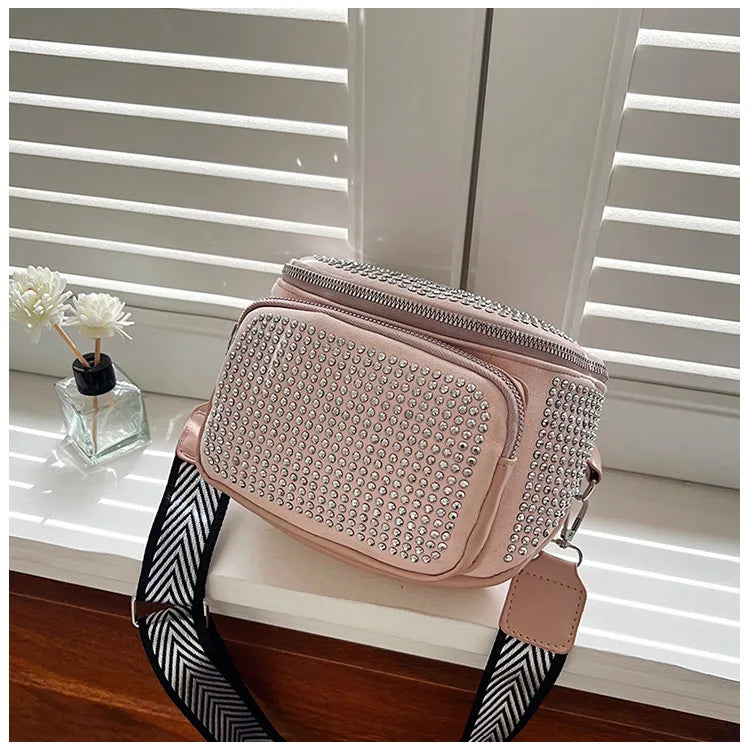 Fashion Shiny Women crossbody bags PU leather Wide strap Female Shoulder bags Ladies Waist Pack and Purses Saddle Chest Bags