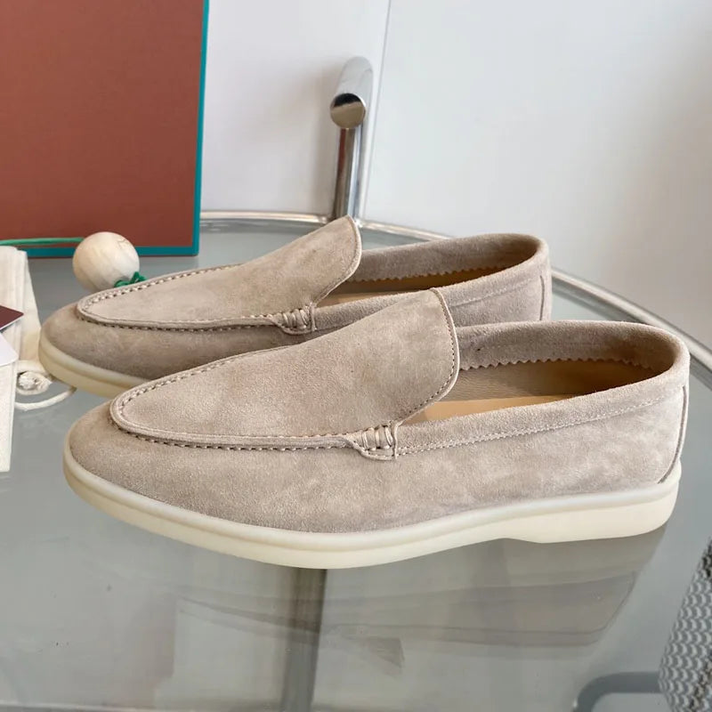 High Quality Men's walking driving shoes Unisex All genuine leather loafer Sheepskin suede Flat casual women's shoes large size