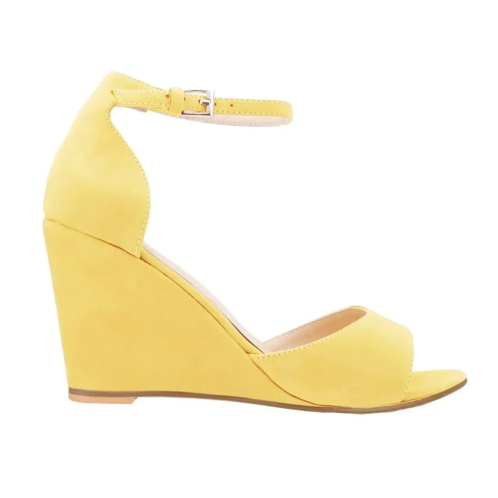Women Wedge Sandals Sexy Pumps 8cm Casual Open Toe Ankle Strap Buckle High Heels Party Wedding Dress Ladies Shoes Large Size 42