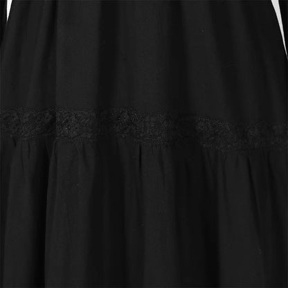 2025 New Beige Halloween/Christmas Square Neck Lace Trim Bell Sleeve Dress for Women, Halloween/Christmas COS Costumes Long Sirt
