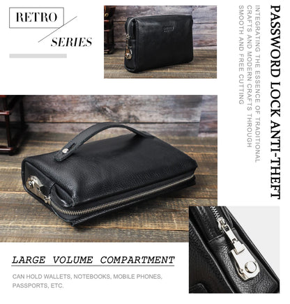 CONTACT'S Genuine Leather Male Clutch Password Design Men Handbag Wristlet Large Capacity Clutch Purse Casual Wallet Bag